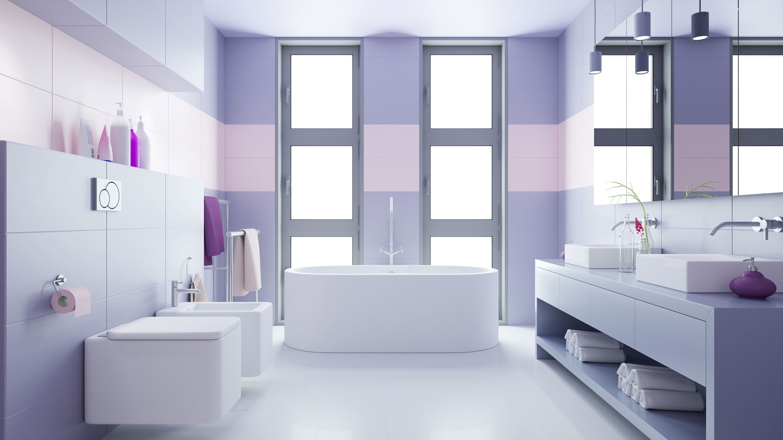 Color malva e rosa in bagno.