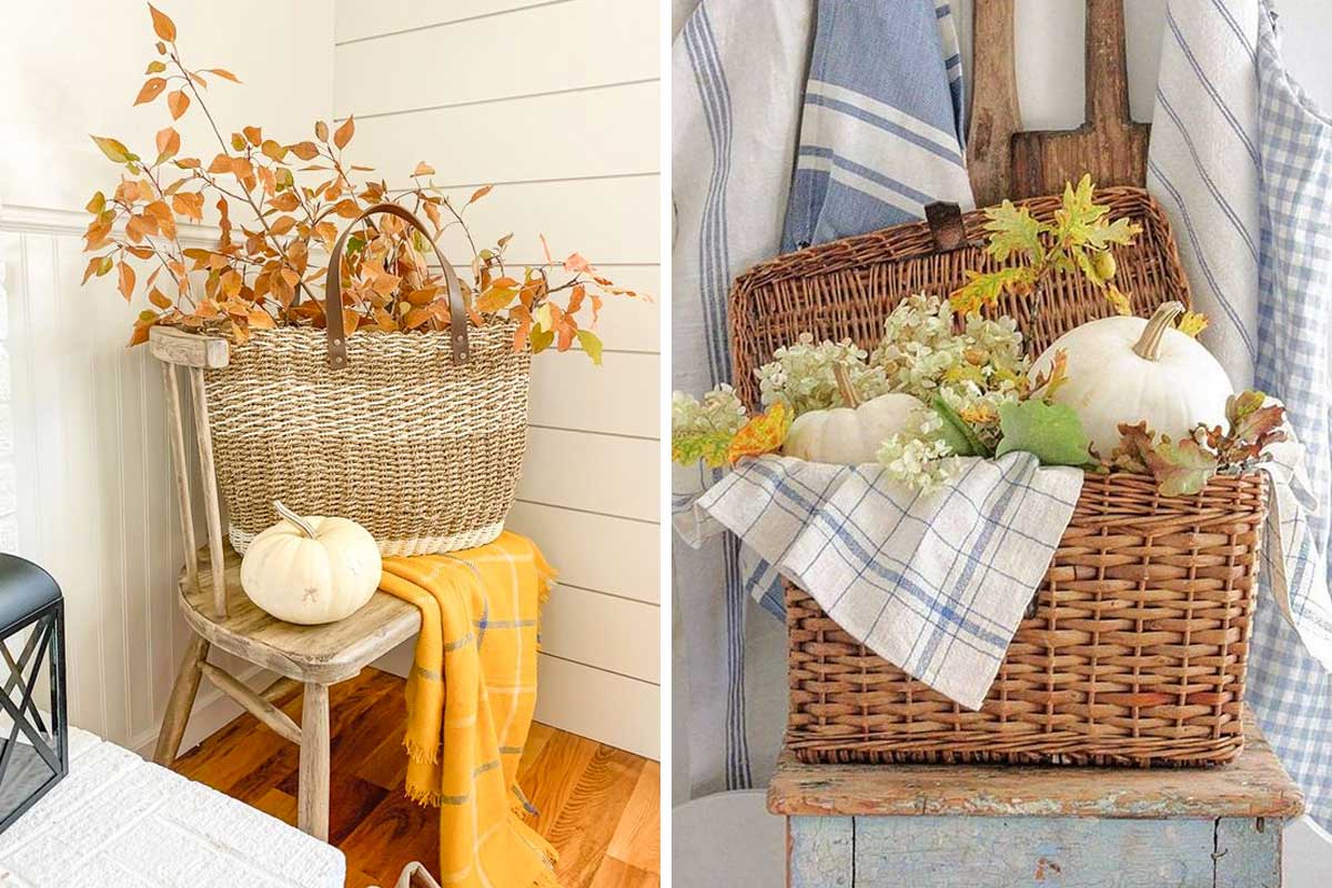 Cesto pieno come decorazione autunnale