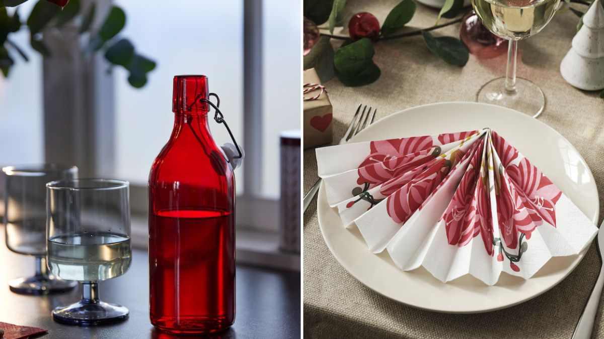 acquista la bottiglia e i tovaglioli VINTERFIND di Ikea per la tua tavola di natale