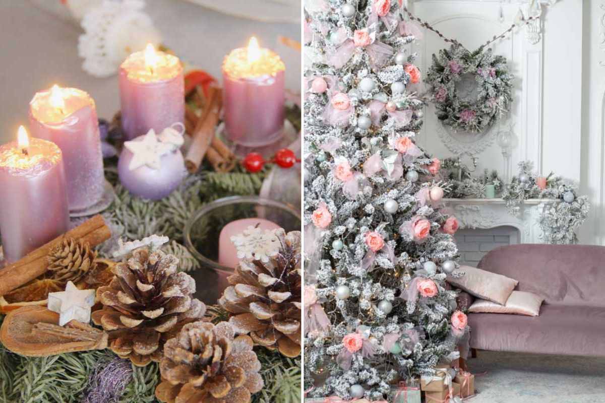 crea decorazioni in rosa sull'albero, su ghirlande e con le candele