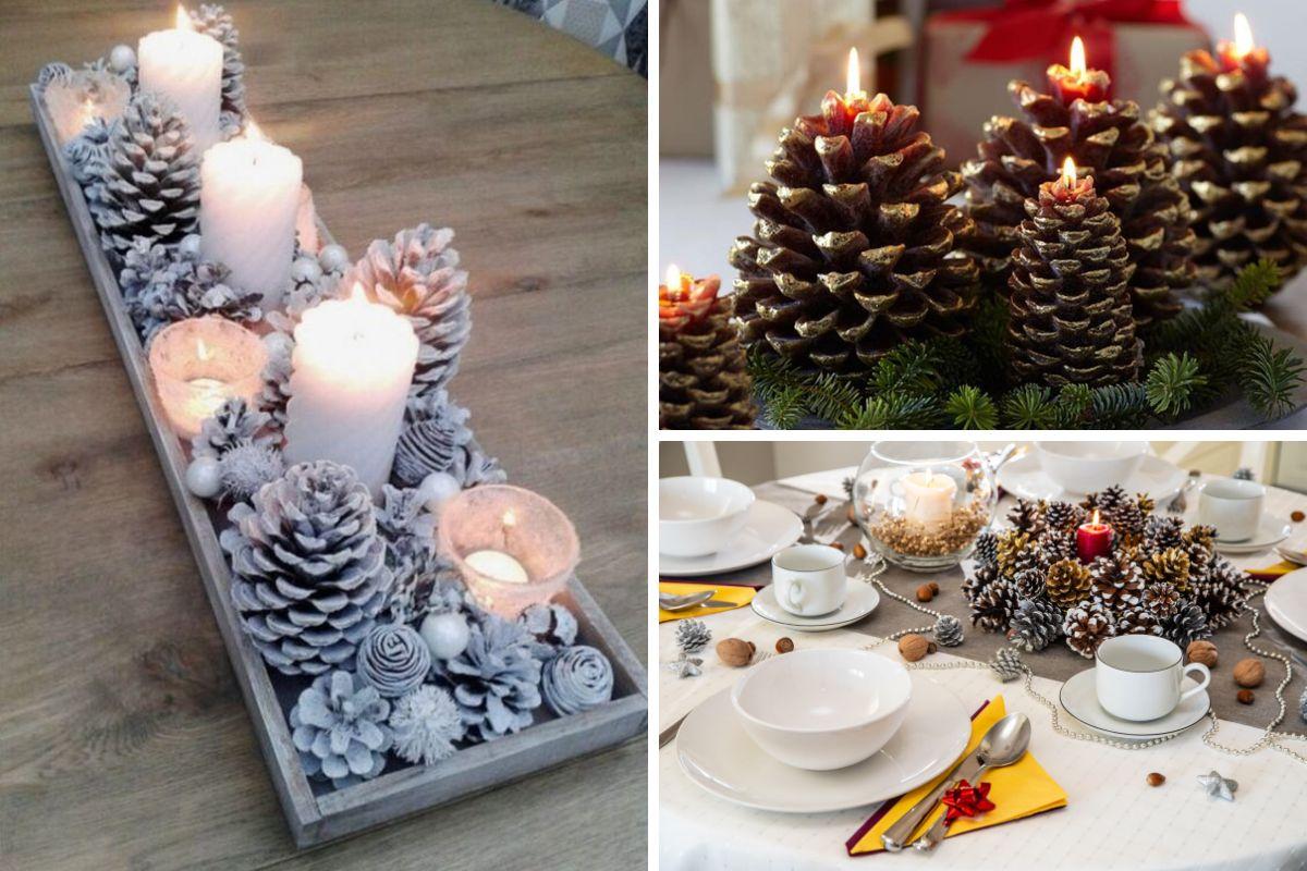 Idee con pigne e candele per Natale